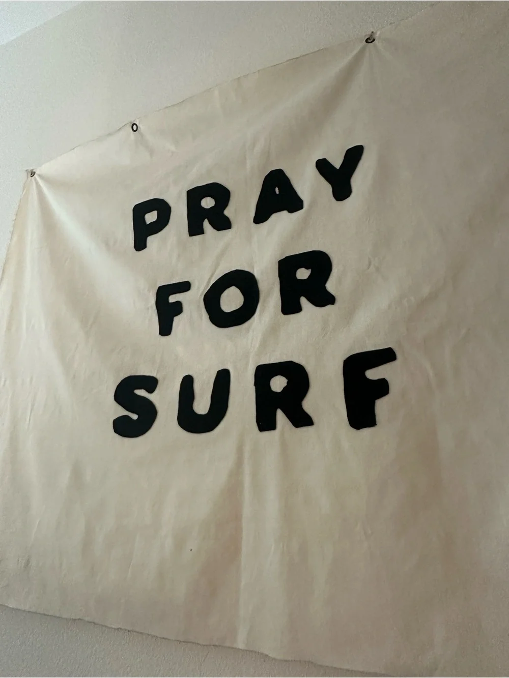 Pray For Surf Shower Curtain - Cream with Black Text